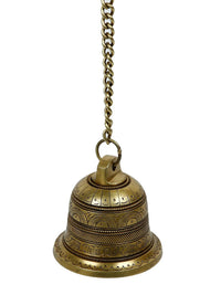 Thumbnail for CraftVatika Gold-Toned Brass Hanging Bell with Attached Chain & Hook - Distacart