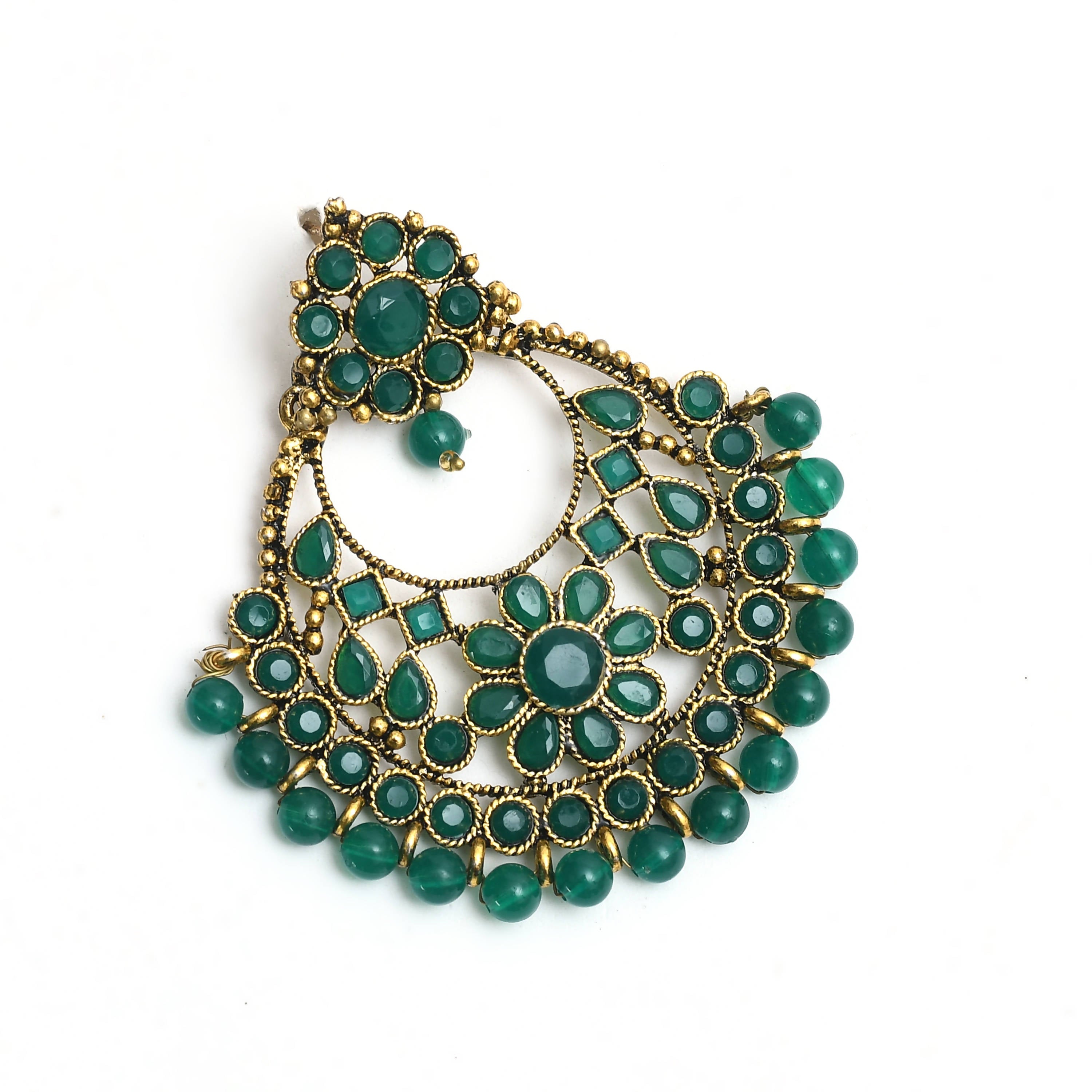 Mominos Fashion Johar Kamal Golden And Green Beaded Earrings - Distacart