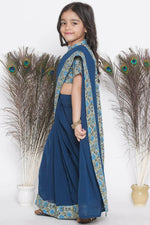 Thumbnail for Little Bansi Floral Print Ready To Wear Saree And Floral Blouse - Blue - Distacart