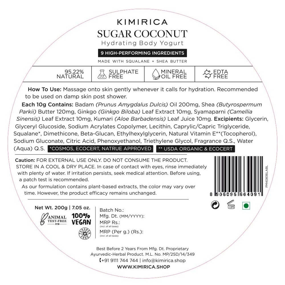 Kimirica Sugar Coconut Body Yogurt - Distacart