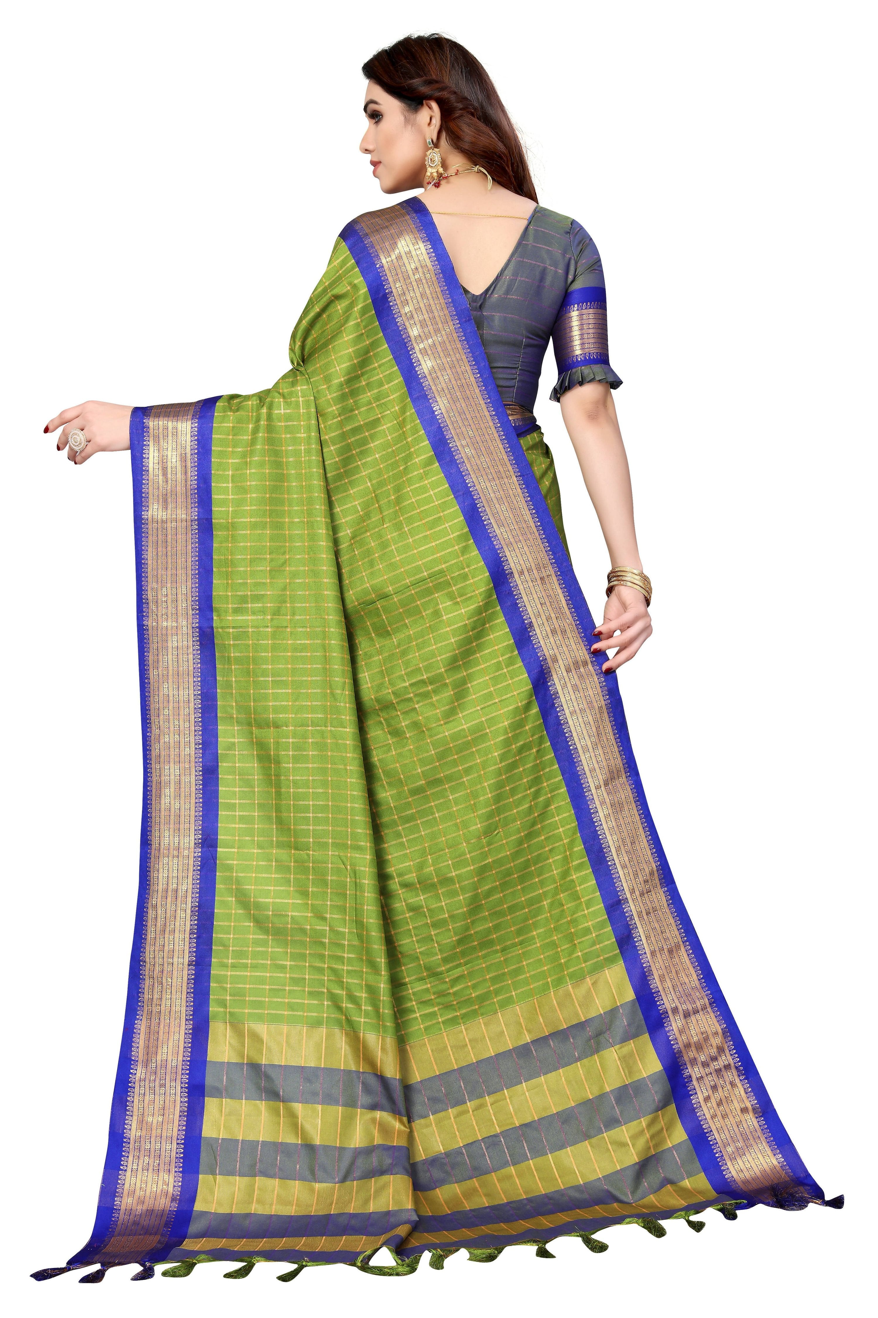 Vamika Weaving Parrot Green Cotton Silk Saree - Distacart
