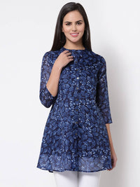 Thumbnail for Myshka Women's Trendy Organza Printed Printed 3/4 Sleeve Round Neck Casual Multicolor Tunic