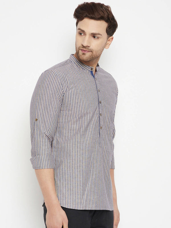 Even Apparels Grey Pure Cotton Short Men's Kurta With Band Collar - Distacart