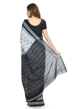 Thumbnail for Vamika Sambalpuri Ikat Cotton Dehabandha White & Black Checks Saree - Distacart