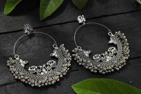 Mominos Fashion Johar Kamal Silver Peacock Design Chandbali Earrings - Distacart