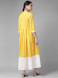 Thumbnail for Yufta Women Yellow & White Cotton Embellished Ethnic Motifs Print Tiered Maxi Dress