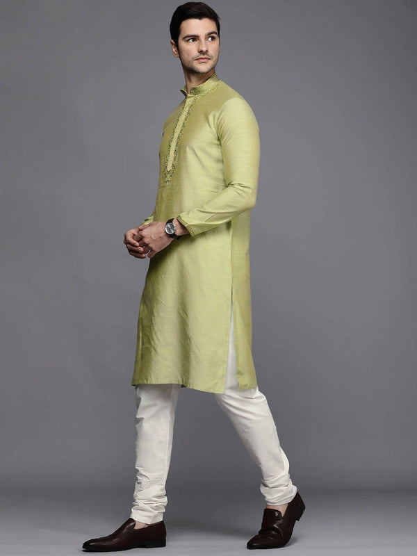 Manyavar Men Green Thread Work Kurta with Churidar - Distacart