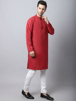Thumbnail for Even Apparels Maroon Cotton Checked Men's Kurta With Band Collar - Distacart