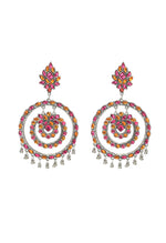 Thumbnail for Mominos Fashion Johar Kamal Women's Pink & Orange Kundan Circles Earrings - Distacart