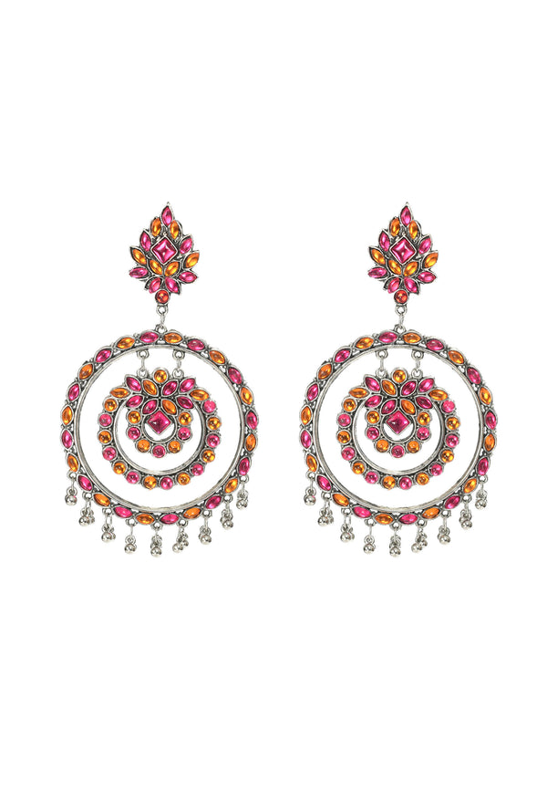 Mominos Fashion Johar Kamal Women's Pink & Orange Kundan Circles Earrings - Distacart
