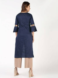 Thumbnail for Aniyah Cotton Criss Cross Bell Sleeves Navy Blue Straight Kurta (AN-145K)