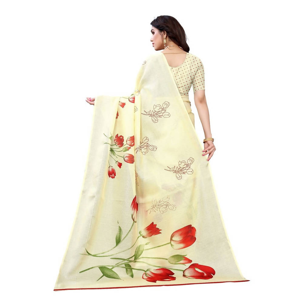 Vamika Printed Jute Silk Cream Saree
