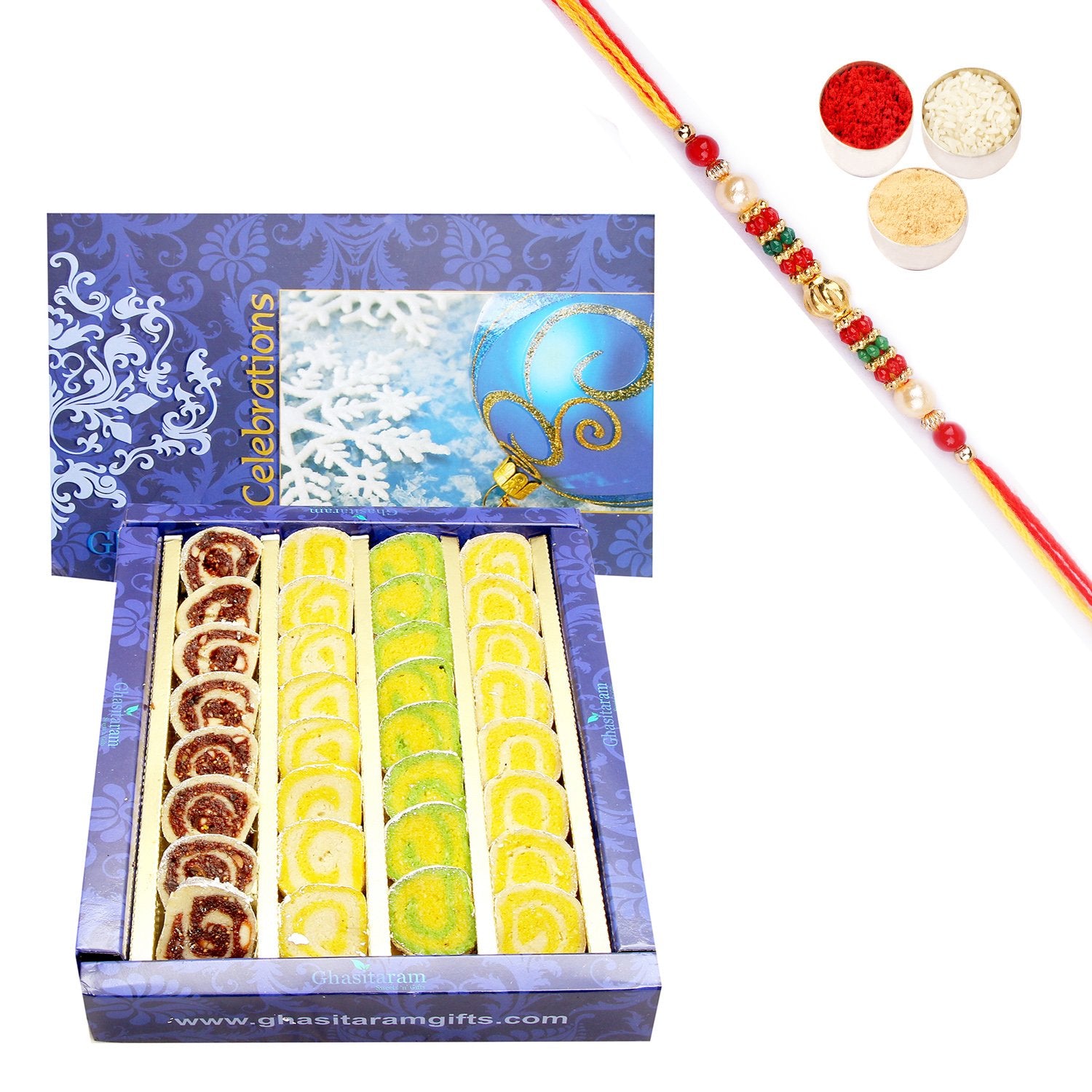 Ghasitaram Assorted Moons Box With Pearl Beads Rakhi - Distacart