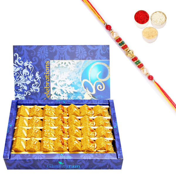 Ghasitaram Nani's Special Besan Barfi With Pearl Beads Rakhi - Distacart