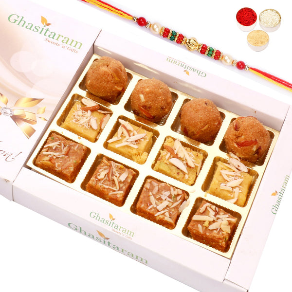 Ghasitaram North Indian Mix in White Box With Pearl Beads Rakhi - Distacart