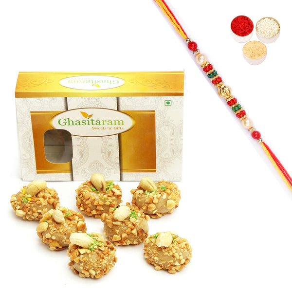 Ghasitaram Roasted Kaju Laddoo With Pearl Beads Rakhi - Distacart