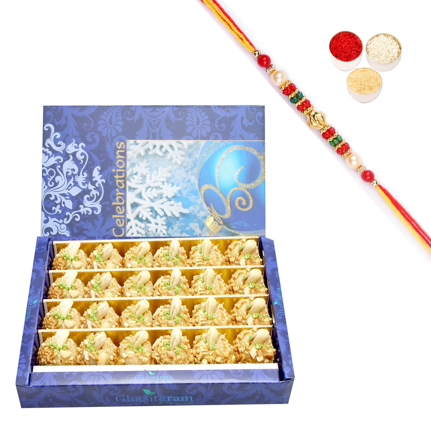 Ghasitaram Roasted Kaju Laddoo With Pearl Beads Rakhi - Distacart