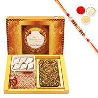 Thumbnail for Ghasitaram Walnut Chocolate Bark, Almonds and Kaju Katli With Pearl Beads Rakhi - Distacart