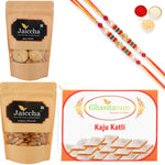 Thumbnail for Ghasitaram Kaju Katli, Methi Mathi and Almonds With 2 Pearl Beads Rakhis - Distacart