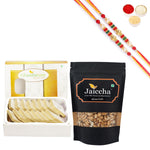 Thumbnail for Ghasitaram Sugarfree Kaju Katli and Wheat Puffs With Pearl Beads Rakhi - Distacart