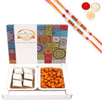 Thumbnail for Ghasitaram Festive Box of Kaju Katli and Crunchy Cashews With 2 Pearl Beads Rakhis - Distacart