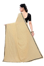 Thumbnail for Vamika Cream Malai Silk Printed Saree (Zigzag Chiku)