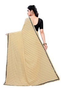 Thumbnail for Vamika Cream Malai Silk Printed Saree (Zigzag Chiku)