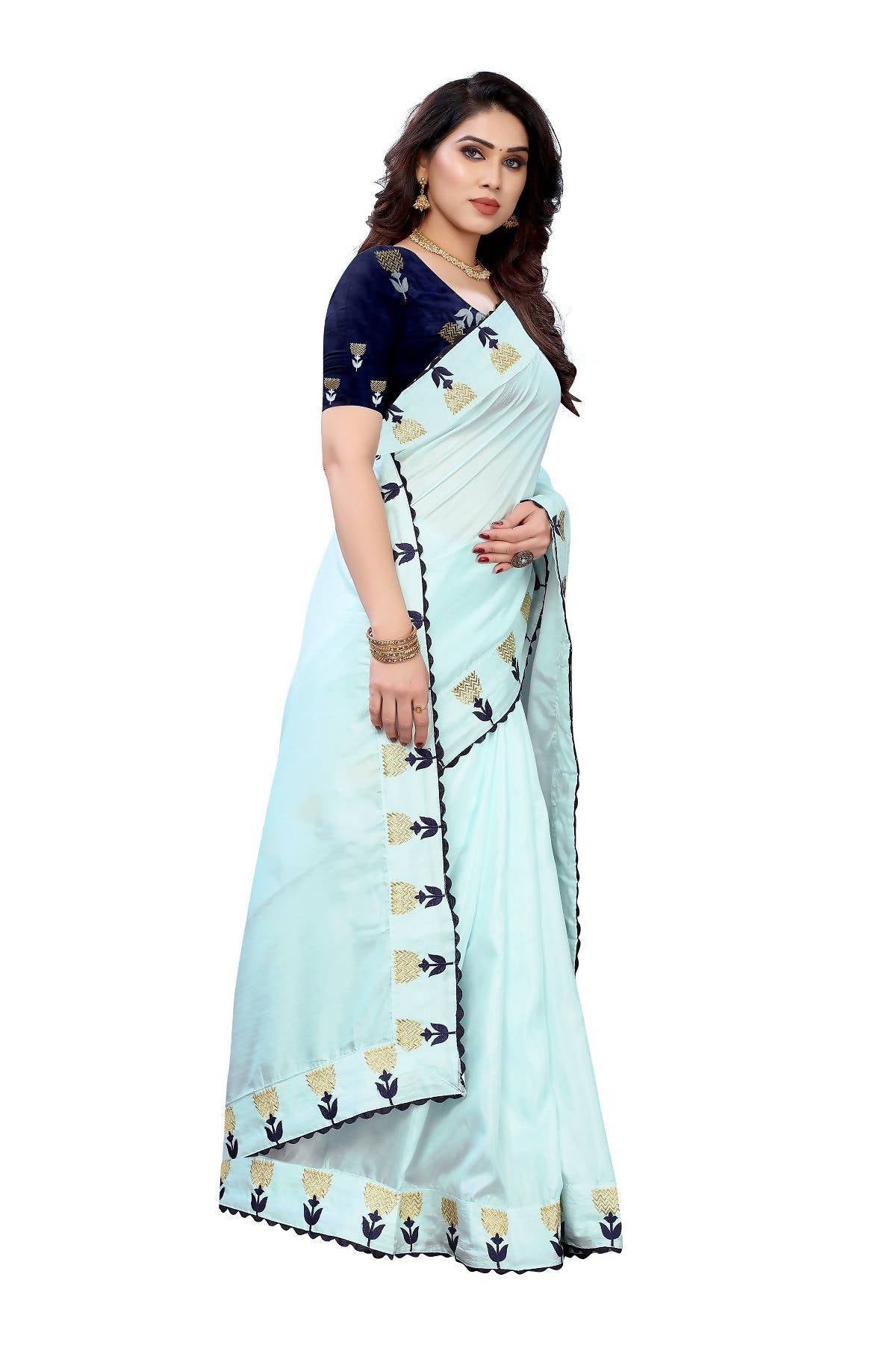 Vamika Sky Blue Dola Silk Embroidery Saree (GITIKA SKY BLUE) - Distacart