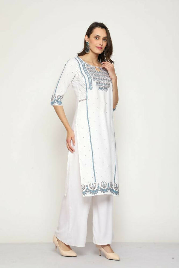 Maai Rayon Hand Printed Kurta Off-White - Distacart