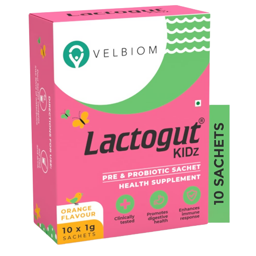 Velbiom Lactogut Kidz Probiotics Powder Sachets - Orange Flavor - Distacart