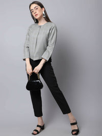 Thumbnail for Even Apparels Grey Polywool Open Front Statement Women's Jacket (BF662) - Distacart