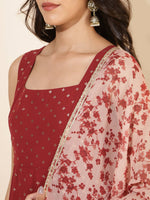 Thumbnail for Janasya Women's Red Georgette Foil Printed Festive Anarkali Kurta Set - Distacart