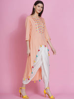 Thumbnail for Women Republic Peach Rayon Embroidered Kurta With Mirror Work And Tulip Pants - Distacart