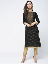 Thumbnail for Aniyah Cotton Block Printed Black Color Straight Kurta (AN-123K)