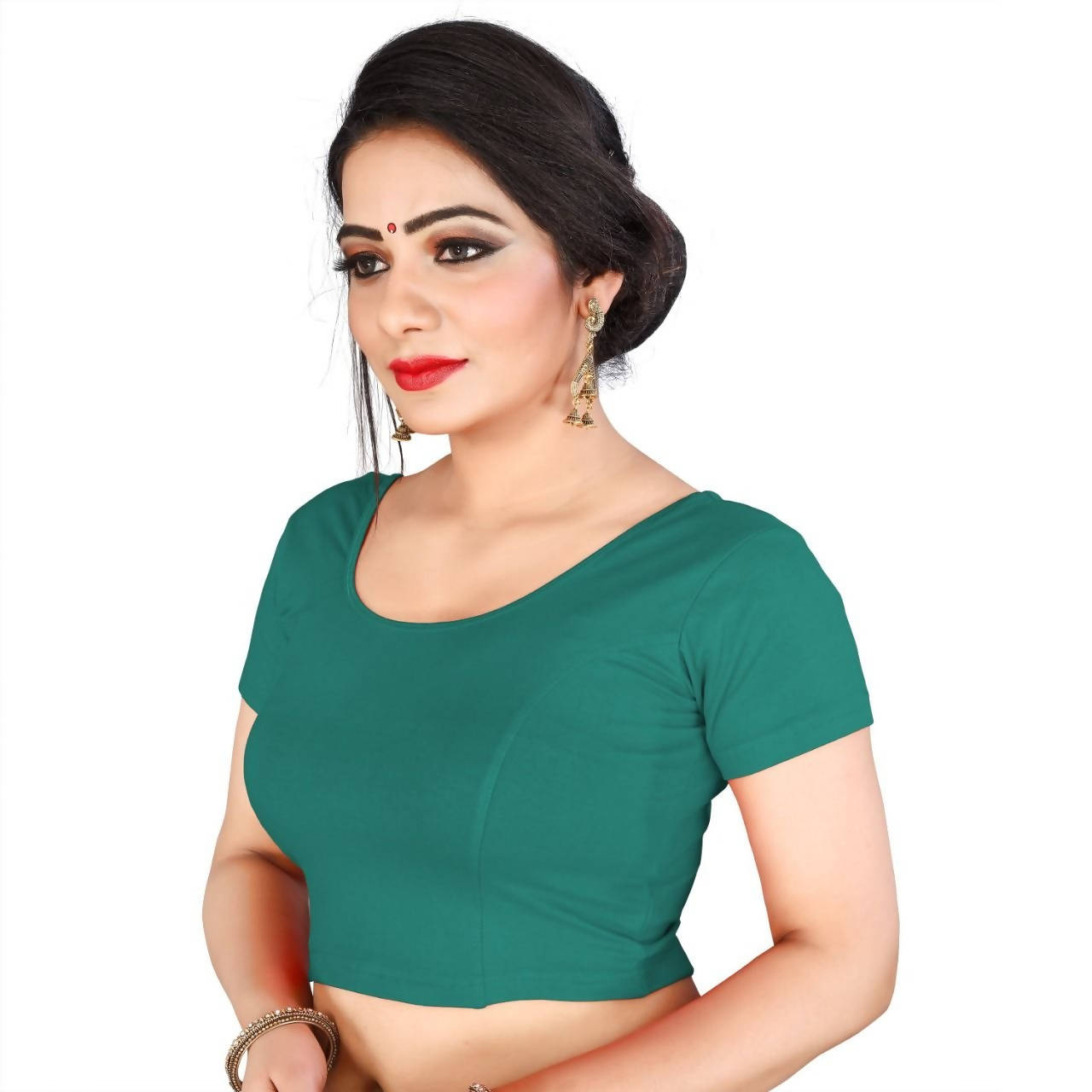 Vamika Rama Green Lycra Plain Blouse - Distacart