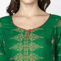 Thumbnail for Cheera Hand Block Print Bottle Green & Skin Color Straight Kurta With Palazzo (MAAI-091K)