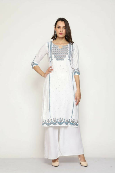 Maai Rayon Hand Printed Kurta Off-White - Distacart