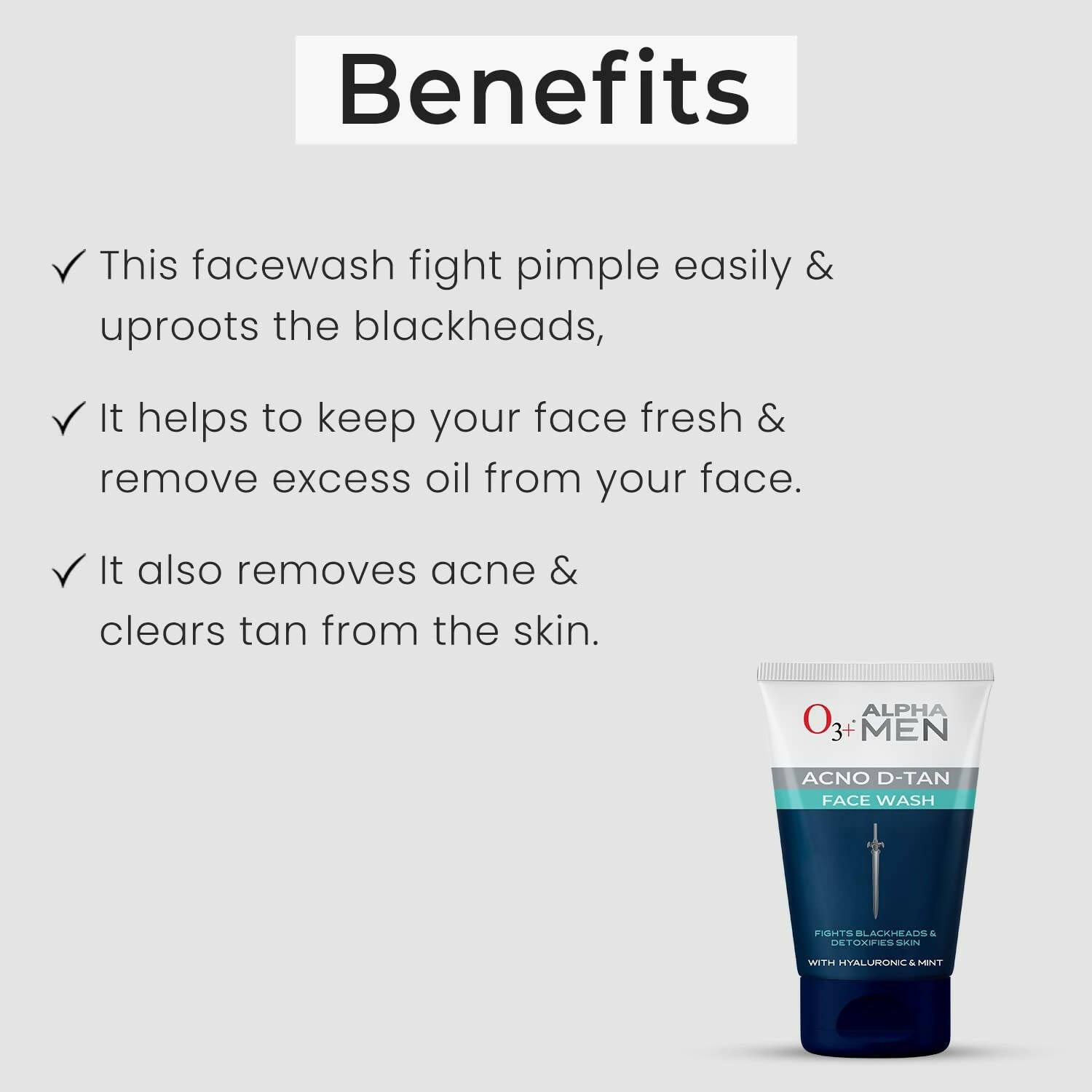 Professional O3+ Alpha Men Acno D-TAN Face Wash with Hyaluronic & Mint - Distacart