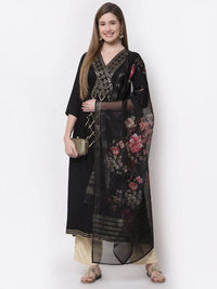Thumbnail for Myshka Black Color Rayon Embroidered 3/4 Sleeve Kurta With Dupatta Set