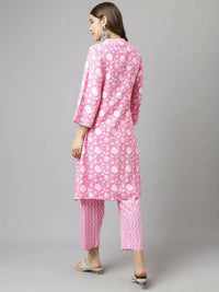Thumbnail for FIORRA Women's Pink Cotton A-Line Kurta Set - Distacart