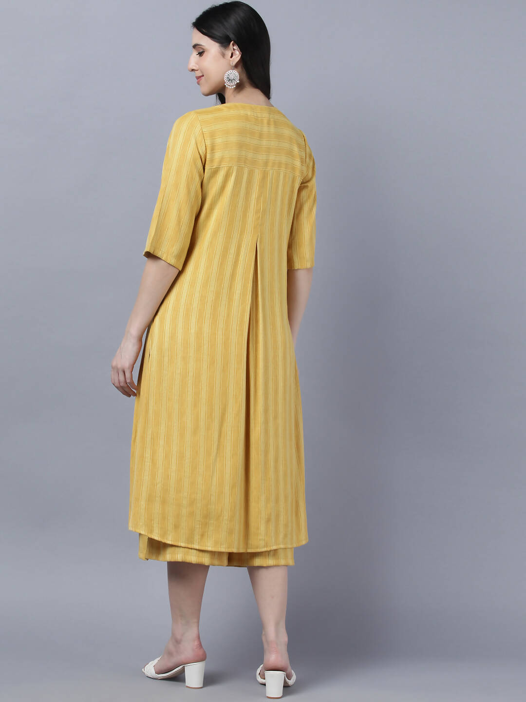 Myshka Stylish Yellow Cotton 3/4 Sleeve Women's Kurta Palazzo Set - Distacart