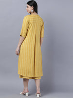 Thumbnail for Myshka Stylish Yellow Cotton 3/4 Sleeve Women's Kurta Palazzo Set - Distacart