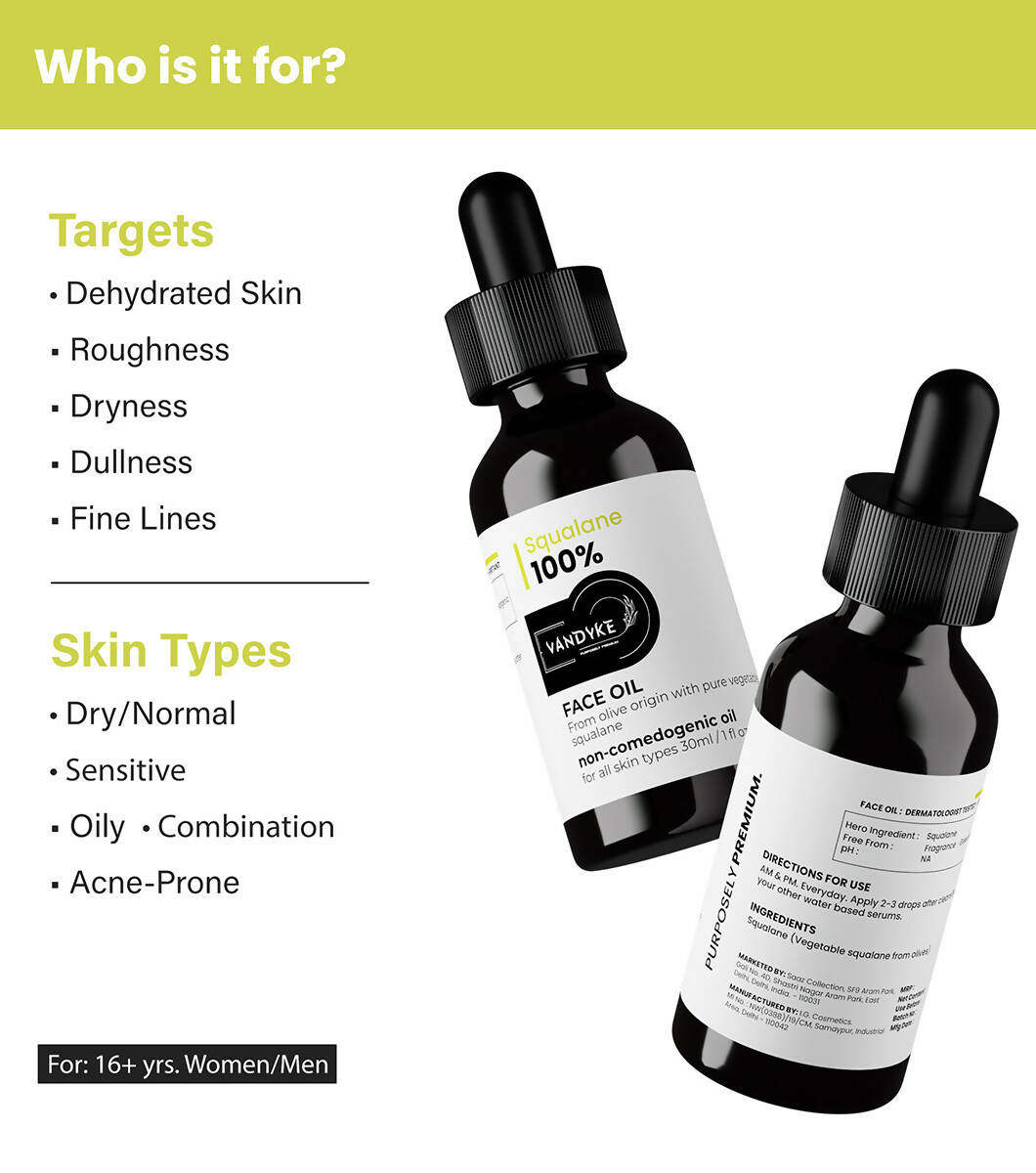 Vandyke Squalane 100% Face Oil - Distacart