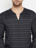 Thumbnail for Even Apparels Black Viscose Men's Kurta With Slit Neckline - Distacart