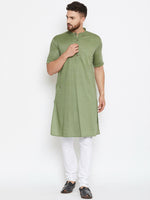 Thumbnail for Even Apparels Green Color Pure Cotton Men's Kurta With Band Collar - Distacart