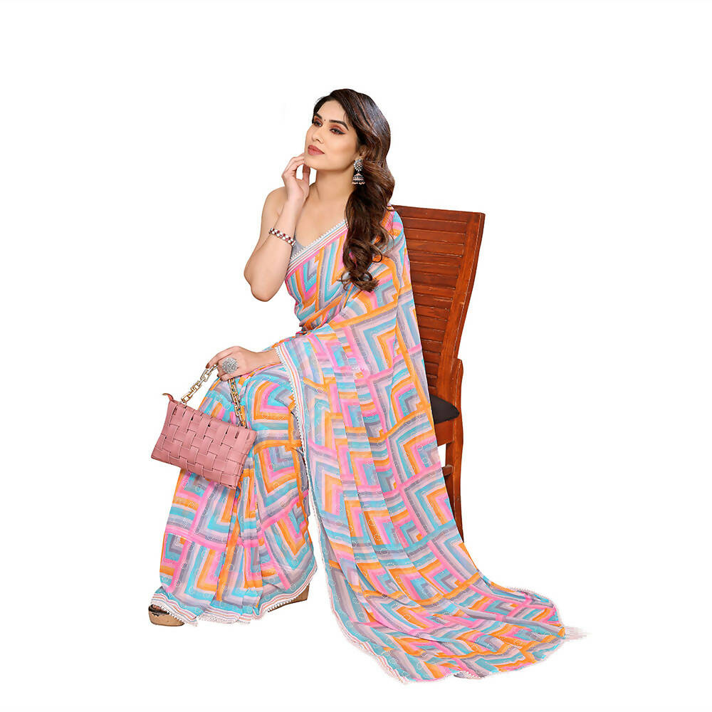 Women's Partywear Designer Grey Georgette Fancy Saree - Satrangi - Distacart