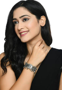 Thumbnail for Mominos Fashion Kamal Johar Oxidised Silver-Plated Mirror work Design Bracelet