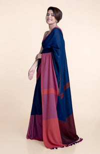 Thumbnail for Suta Navy Blue Pink Colourblocked Mul Saree - Distacart
