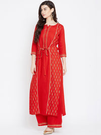 Thumbnail for NOZ2TOZ Red Printed Kurta With Palazzos - Distacart