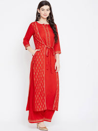 Thumbnail for NOZ2TOZ Red Printed Kurta With Palazzos - Distacart
